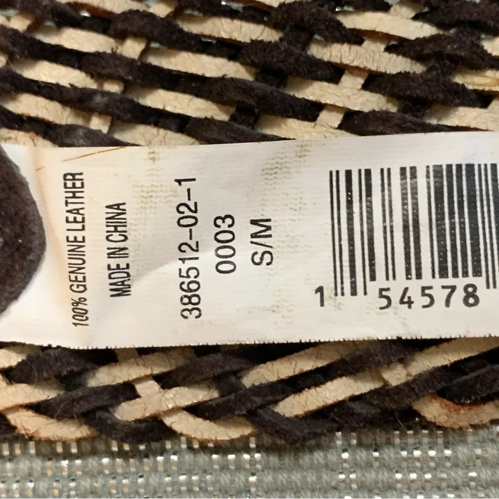 GAP Dark Brown Cream Genuine Braided Leather Solid Brass Black Finish Rings Belt